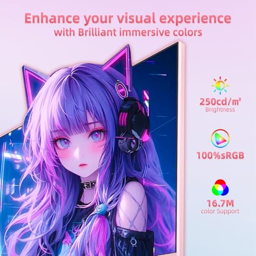 Image of FYHXele 24 inch 200Hz Gaming Monitor, FHD 1080P Fast IPS PC Gaming Monitor, 1ms, freesync, 99% sRGB, USB /DisplayPort /HDMI /Eye Care /VESA Mountable-Pink