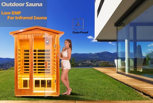 Image of LTCCDSS Ultra-Low EMF Outdoor Sauna 2 Person, Mahogany Far Infrared Sauna for Home EMF Average 0.5 mG, Withstand Outdoor Temp -10℉-149℉ Chromotherapy, Bluetooth Speaker