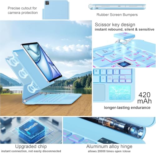 Image of Keyboard Case for iPad Air 13 inch (M4 /2026 /M3 2025 /M2, 2024),iPad Pro 12.9 inch (3 /4 /5 /6th Gen),Easy-Set Magnetic Stand- 7-Color Backlit - Removable Cases with Multi-Touch Trackpad Keyboard
