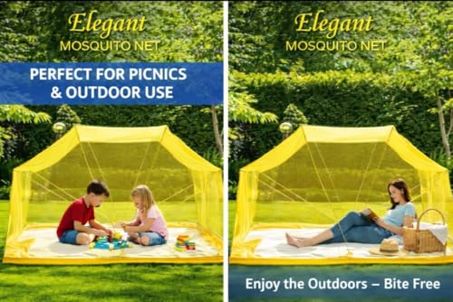 Image of Elegant Premium Cotton Mosquito Net for Qween Size Bed(5x6 Feet Yellow) | Foldable Machhardani with High-Density Mesh & Washable