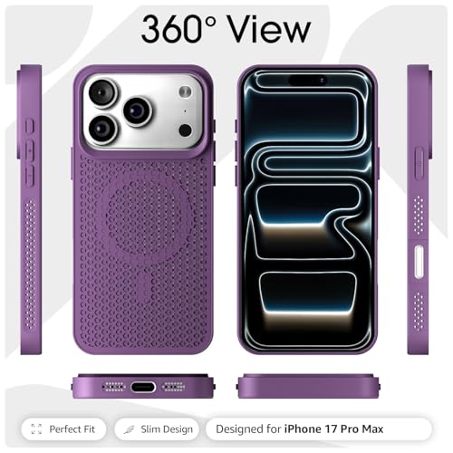 Image of Pikkme Back Cover for iPhone 17 Pro Max | Honeycomb Cooling Design | Silicone Heat Dissipation | Mag-Safe Compatible | Shockproof Camera Protection Bumper Case (Purple)