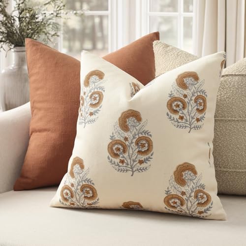 Image of YCOLL Vintage Floral Print Pillow Covers 22x22 Set of 2 Patterned Accent Decorative Cushion Covers Modern Farmhouse Throw Pillow Covers for Sofa Couch Chair Bed Living Room Home Decor, Cognac Brown