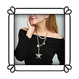 HQHYGM Collar Multicapa de Concha de mar y Estrella de mar, Colgante Dorado, Clip de Papel, Cadena Larga, joyería para Festival de Playa de Verano para Mujer