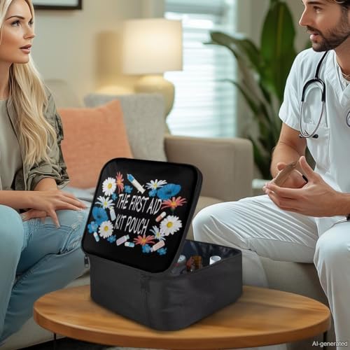 Image of Gomyblomy Daisy First Aid Kit Pouch Empty for Home Car Travel Medicine Bag Large Capacity Emergency Kits Portable First Aid Bags Empty for Nurse Doctors, Black
