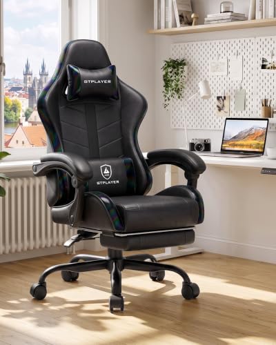 Image of GTPLAYER Gaming Chair for Adults, Computer Chair with Footrest, Black | Ergonomic Video Game Chair with 90-155 Recline, Removable Headrest & Lumbar Support, All-Day Comfort for Home & Office
