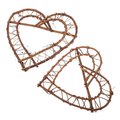 FIXOSHEE Rattan Doppel Herz Kranz 2 Stück 26cm 31cm Geflochtener...