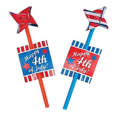 Fun Express - 4th of July Mini Pinwheels (6dz) for Fourth of July - Toys - Value Toys - Pinwheels - Fourth of July - 72 Pieces