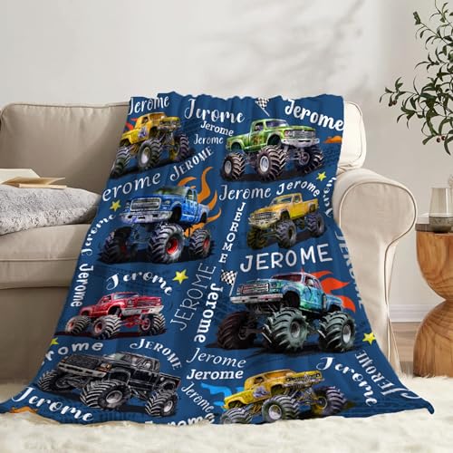 Todeyya Personalized Trucks Mon-Ster Car Blanket Gifts, Custom Trucks Mon-Ster Name Blanket for Boys Girls, Custom Gift for Birthday Chirstmas Soft Plush Blanket Warm for Couch Bed 50x40 in for Kids