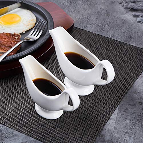 2 Packs Porcelain Gravy Boat, 4 oz Easy Pour White Gravy Boat for Salad Dressings, Milk,Broth, Creamer Microwave & Dishwasher Safe