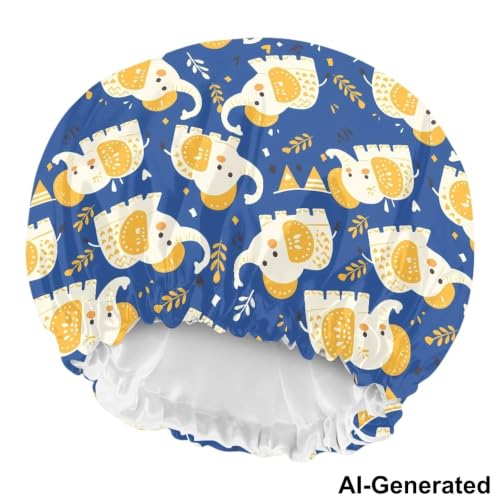 Image of Cartoon Elephant Kids Satin Bonnet Elastic Satin Sleep Cap for Boys Girls Night Hat Sleeping with Elastic Adjustable Band Head Hair Cover Soft Sleeping Beanie for Toddler Baby