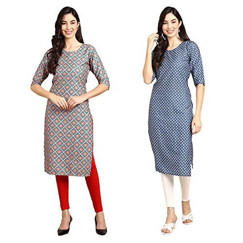 Image of Pinkmint Designer Woman's Crepe Multicolored Straight Kurta [A-355-330]