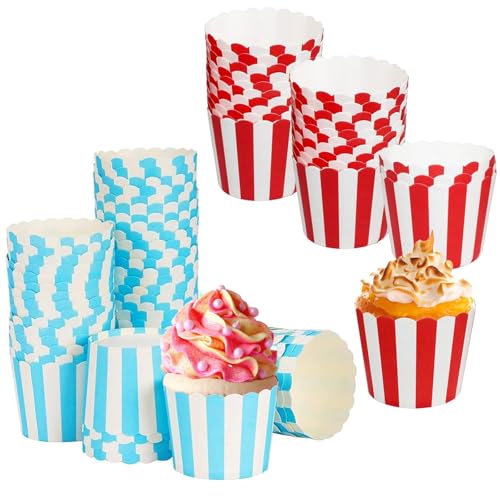 Muffin Papierförmchen, 100 Stück Cupcake Formen Papier, Rot und Blau Muffin Papierförmchen, Cupcake Wrapper, für Geburtstage, Zusammenkünfte, Bankette (Streifen)