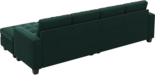 Miniatura 9 de Belffin Sofá cama modular convertible de terciopelo de 4 asientos con diván reversible, sofá cama seccional con almacenamiento otomano, sofá