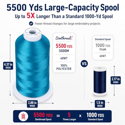 Image of Simthread 5000M 40WT Polyester Embroidery Thread, Blue Satin S055 | 5000M 40WT polyester thread feeds smoothly for machine embroidery, monograms, logos, patches and quilting.