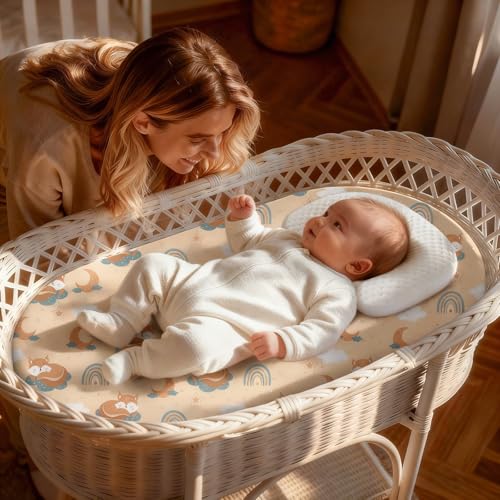 Image of Baby Bassinet Sheets for Baby Boy Girls,4-Pack Fitted Bassinet Sheets Set Compatible with Halo Bassinest Swivel Sleeper,Baby Delight,Angelbliss, 32 inchX16 inch (Animal World)