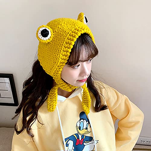 ANKOMINA Women Girls Frog Headband Hat Cute Crochet Knitted Winter Beanie Cap Big Eye Frog Earflap Ear Protective Photo Props2