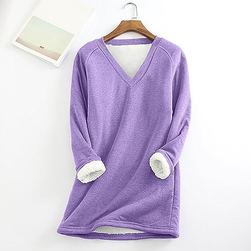 Crew Neck Fleece Lined Wool Velour Shirts for Women Long Sleeve Thick Thermal Thick Fuzzy Tops Shirt Blouses Women2