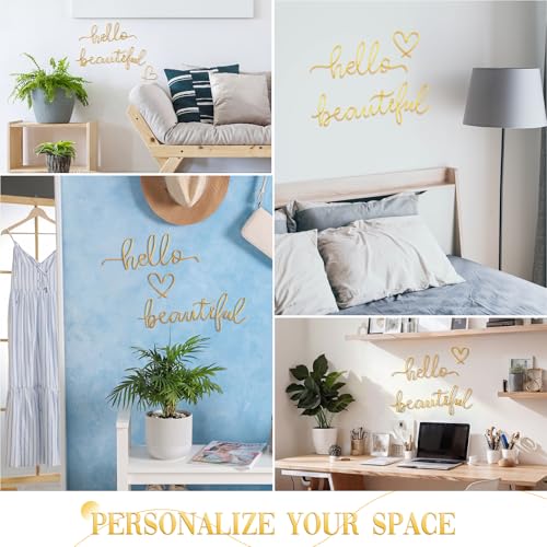 Image of Hicarer Metal Hello Gorgeous Wall Art Minimalist Decor for Bedroom Bathroom Living Room Dressing Room Salon Office Home Decorations Easy to Install Wall Decor(Gold,Lovely Style)