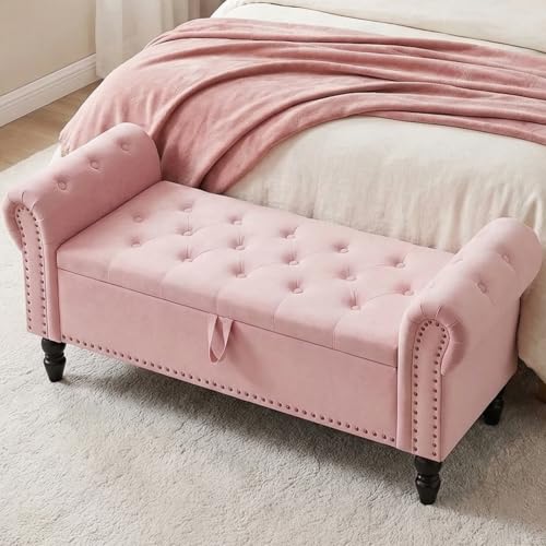 Clevich Banc de Rangement 133 cm, Coffre de Rangement en Velours, intérieur, Repose-Pieds, Banc de lit, Coffre de Rangement avec accoudoirs pour Salon,...