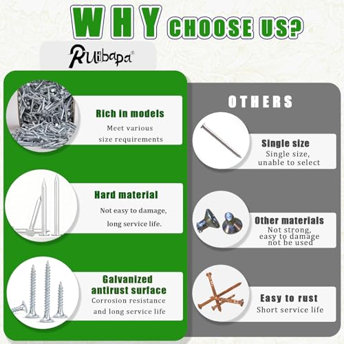 320Pcs Premium Hardware Nails & High Hardness Wood ScrewsAssortment Kit, 11 Sizes (1/2"-2"),Phillips Drive Flat Head, Wood Screws, Galvanized, Picture Hanging, Wood, Common Nails with Storage Box