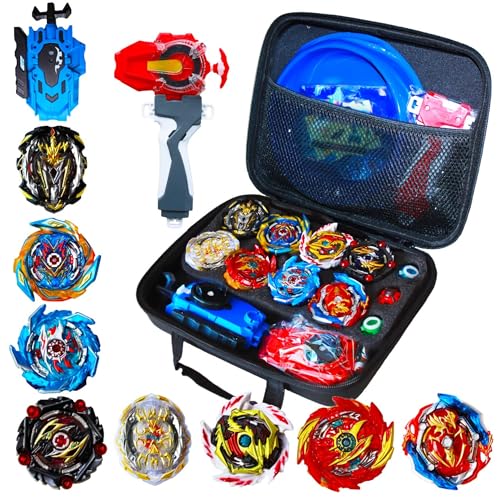 Gyro Burst Samurai Metal Assembled Set of 8 Spinning Top with Launcher 2-Way Battling Top for Boys with Organizer Bag Gyro Spinner Burst Combat Fighting Toy Kids Battle Toys for Competition
