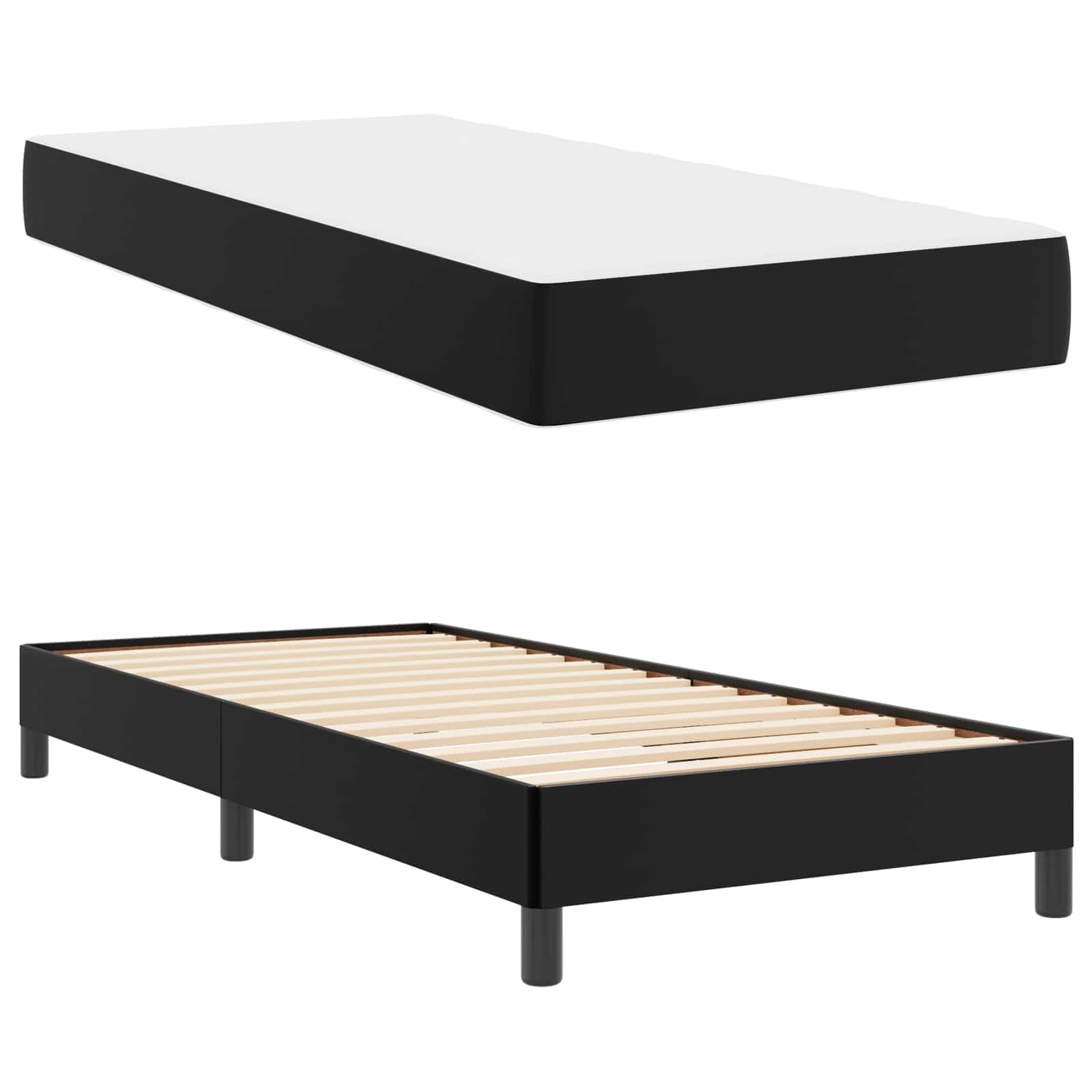 Black Fabric Bed Frame with Mattress, Single 80 x 200 cm, Wooden Slat Base, 203 x 80 x 45 cm, Medium Firm Support for Bedroom, Guest Room, Adult Sleep Comfort