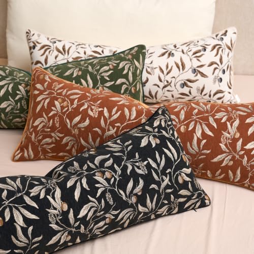 Image of Alerfa Beige Floral Throw Pillow Cover 14 x 36 Inch Rectange Luxury Decorative Lumbar Pillow Cover for Couch Living Room Bedroom