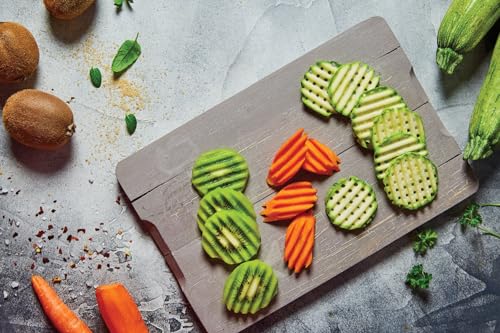 Image of Borner PowerLine Wave Waffle Cutter + Fruit Holder (Set of 2) Vegetable Cutter for Wave & Waffle Cut Slicer for Grid Potatoes & Fries Wave Slicer Colour: Orange