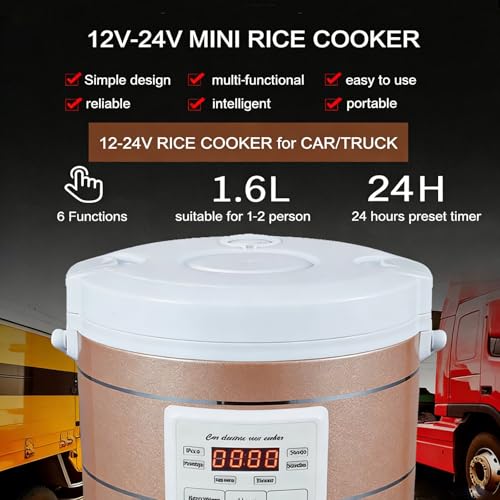 Image of 1.6L Rice Cooker 12V-24V Electric Lunch Box Manufacturer Multicooker Small Rice Stove for Car Truck RV Travel Camping Gold (1601)