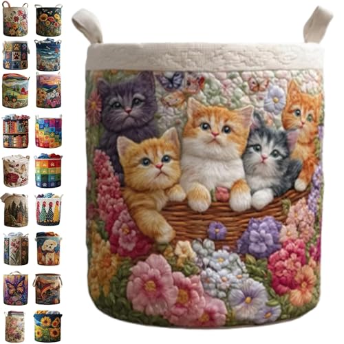 Image of Quilted Laundry Baskets with Handles, Large Floral Fabric Hampers, Extra Soft Boho Chic Storage Organizer for Nurseries, Collapsible Clothes Bins, Portable Bedroom Washing Container