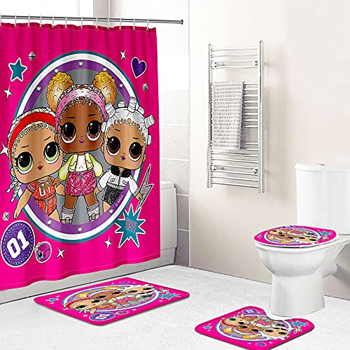 ZDDWLDL 4-Teilig Duschvorhang Set Mit Rutschfesten Teppichen Toilettendeckel Und Badematte Wasserdicht Farbfest Schimmel… – Bild 3