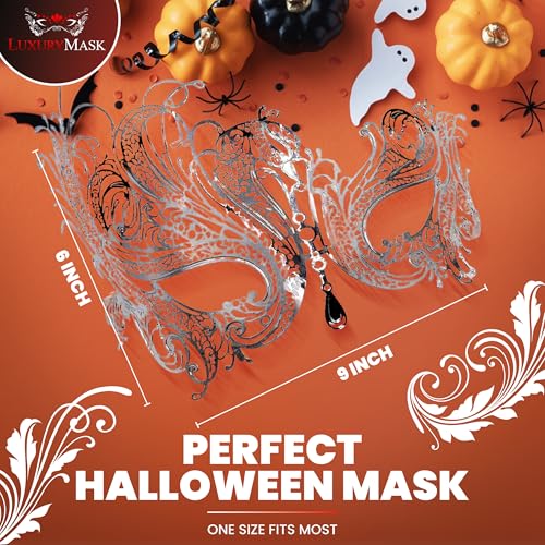 Image of Metal Filigree Masquerade Mask for Women - Swan Style Mask with Rhinestones for Mardi Gras, Prom, Halloween & Venetian Party
