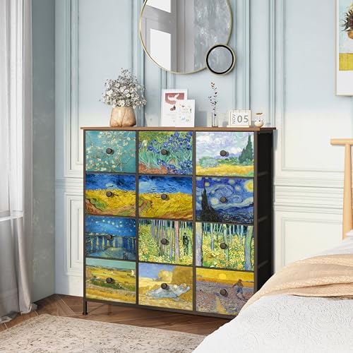 Image of EXOTICA Dresser for Bedroom with 12 Drawers Tall Dresser & Chest of Drawers Fabric Dressers Storage Tower for Living Room Closet Hallway with Wooden Top and Metal Frame