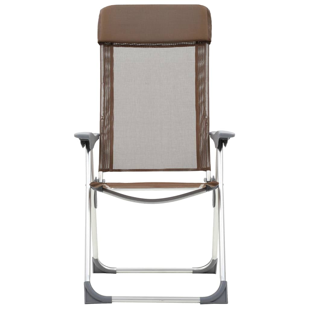 2er Set Campingstühle Klappbar mit Kopfstütze, Verstellbare Gartenstühle aus Aluminium und Textilene, Leichte Angelstühle für Outdoor, Reisen und Strand, Braun
