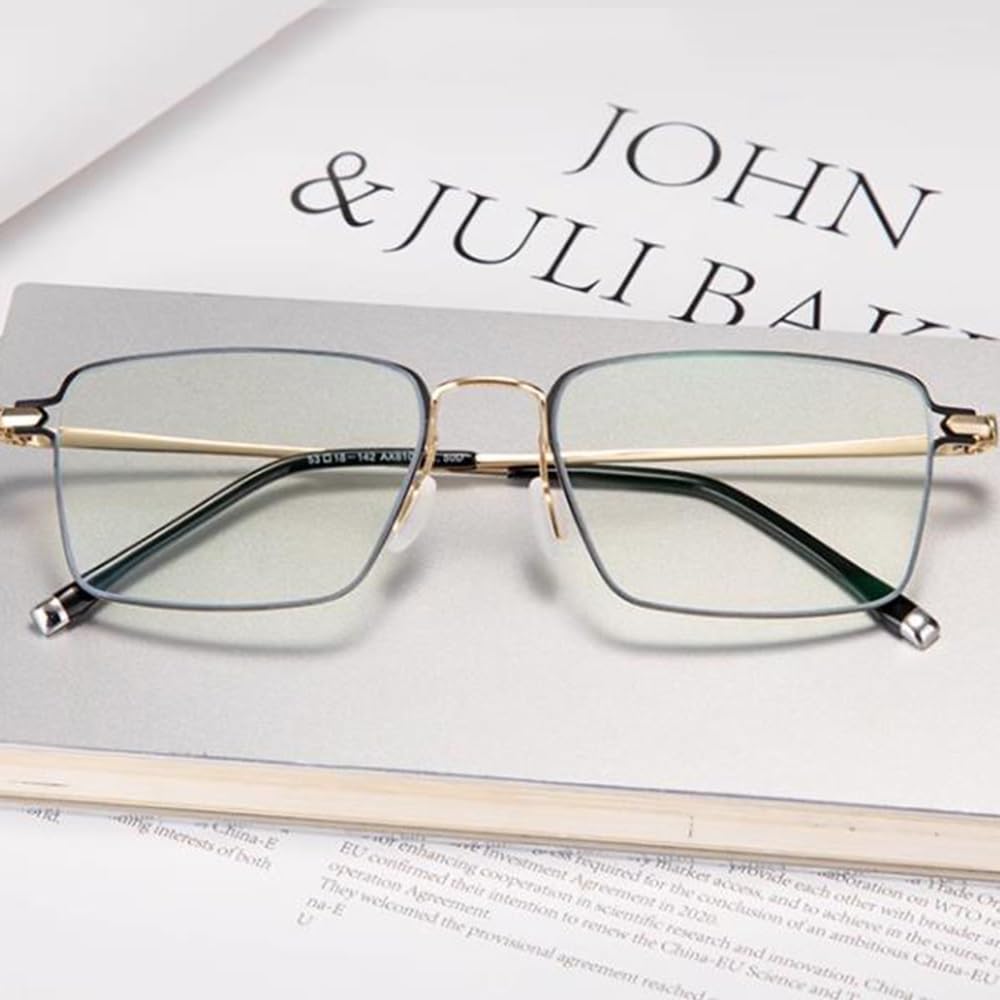 Aleación Gafas de Lectura Ultraligero Moda Gafas de Lectura Multifocales Ordenador Gafas,Rectangulares Marco,HD Anti-Luz Azul(Size:+1.0)