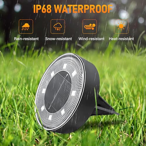 Siatom Solar Ground Lights 8 Pack, IP68 Waterproof Solar In-Ground Light for Outdoor, Flat Landscape Lighting, Garden Disc Light for Pathway, Walkway, and Yard - 8 Pcs (Warm White) - Image 3