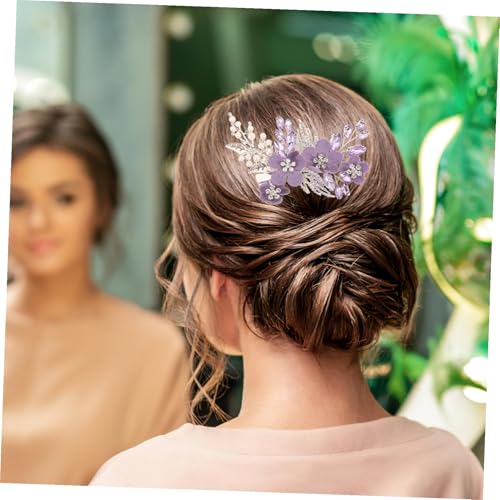 Horquilla de perlas cómodas y flores moradas elegantes 4