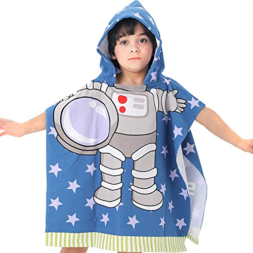 Image of NovForth Kids Beach Towel for Boys Girls, Astronaut Hooded Bath Towel Wrap, Toddler Pool Towel with Hood