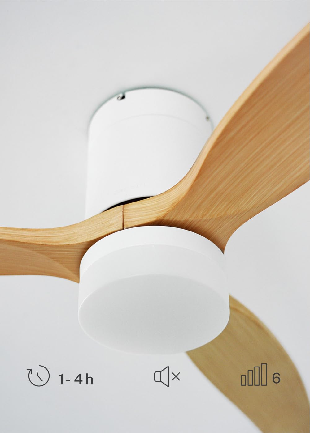 CREATE / WINDCALM L/Ventilateur plafond ABS blanc pales bois clair contrôleur et télécommande / Ø152 cm, 3 températures, fonction été-hiver