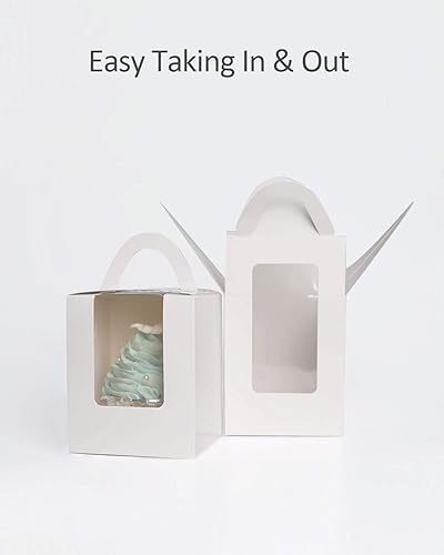 Miniatura 2 de qiqee 60pcs Cupcake Cajas Individual Desechable Blanco Caja Individual con Ventana 3.6 * 3.6 * 4.3 Pulgadas Cupcake ContenedoresTitulares