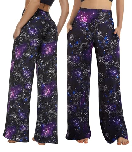 Image of ZOOSIXX Soft Black Pajama Pants for Women, Wide Leg Pants Woman Flowy Comfy Casual Lounge Yoga Capri Pants 22 inch / 30 inch