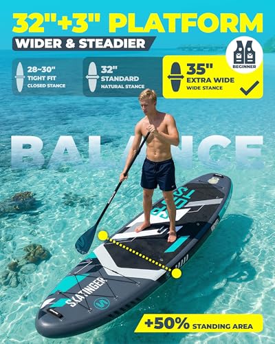 Image of Skatinger 11'6x35 inch Super Wide Inflatable Paddle Board, Ultra Stable Stand Up Paddleboards for 450lb /3 People /Family /Big Size w /Shoulder Strap, 100L Backpack, Ultra-Light All-Round Sup Board