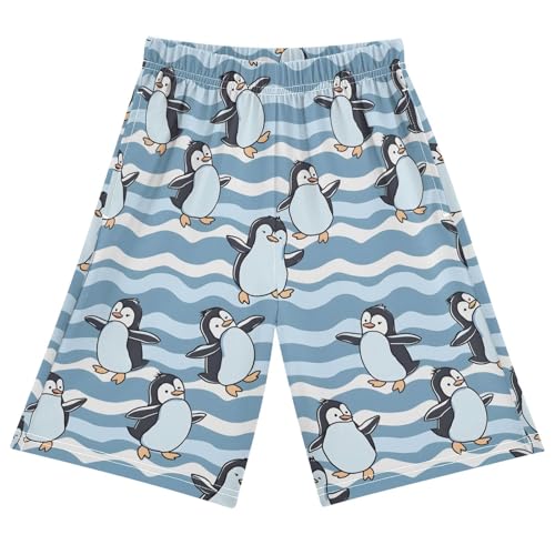 Penguin Dancing Sleep Shorts Summer Pajama Shorts Elastic Waist Sleep Bottoms with Pockets 6-14 Years