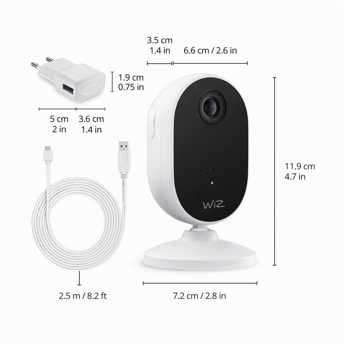 WiZ Indoor Kamera, Sicherheitskamera mit Nachtsicht, Audio, Bewegungs- und Geräuscherkennung, smarte Steuerung über WLAN per Stimme/App, weiß