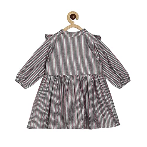 Image of miniklub Baby Collar Full Sleeve Knee Length Woven Cotton Dress (Brown Color)