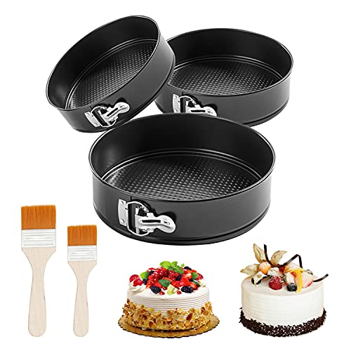 Punvot Moule à Gàteau Rond 3 Étages, Moule à Gâteaux Antiadhésif Amovible Moule a Charniere avec 2 Pinceaux Pour Gâteaux au Fromage Pizzas Quiches Mariage Fête Anniversaire (18cm /20cm /22cm)