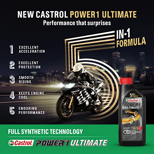 Image of Castrol POWER1 ULTIMATE 15W-50 4T Full Synthetic Engine Oil for Bikes 1L (Pack of 2)
