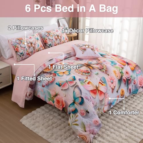 Image of A Nice Night Colorful 3D Butterfly Bedding Full Kids Comforter Set