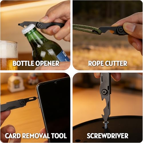 Christmas Stocking Stuffers, Small Pocket Multitool Knife for Men - 7 in 1 EDC Box Cutter with Tweezers, Everyday Carry Essential with Keyhole, Camping Gear, Fathers Day Dad Gifts for Men Birthday - Image 5