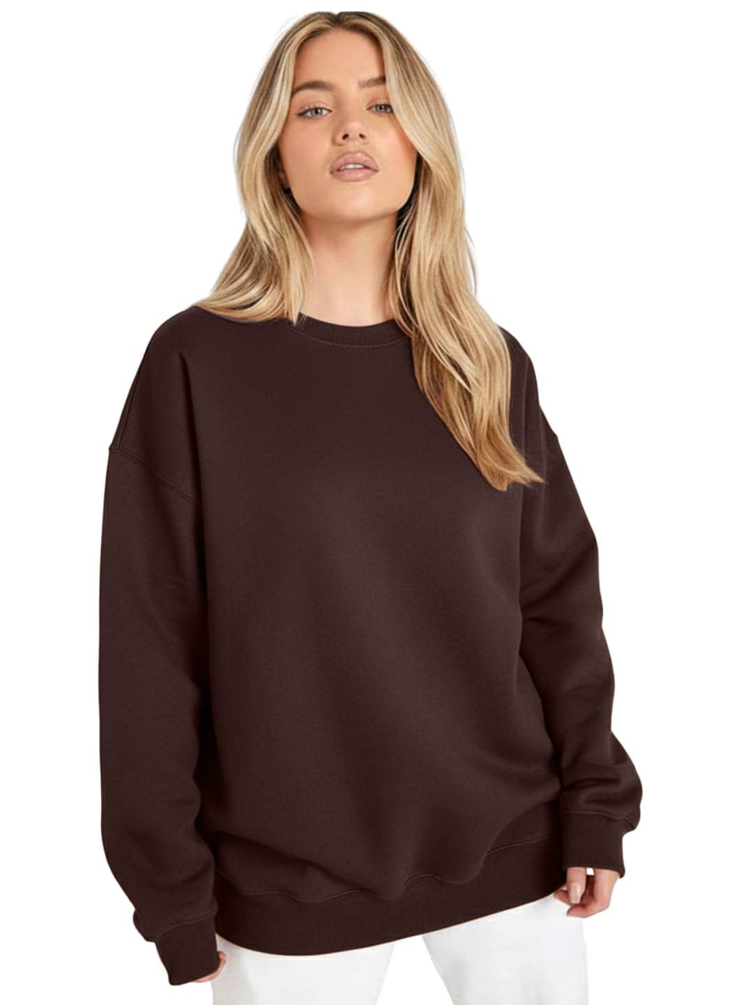 LEOTUDE Women's Boyfriend/Loose Fit Full Sleeve Drop Shoulder Loopknit Round Neck Sweatshirt (Color Navy)